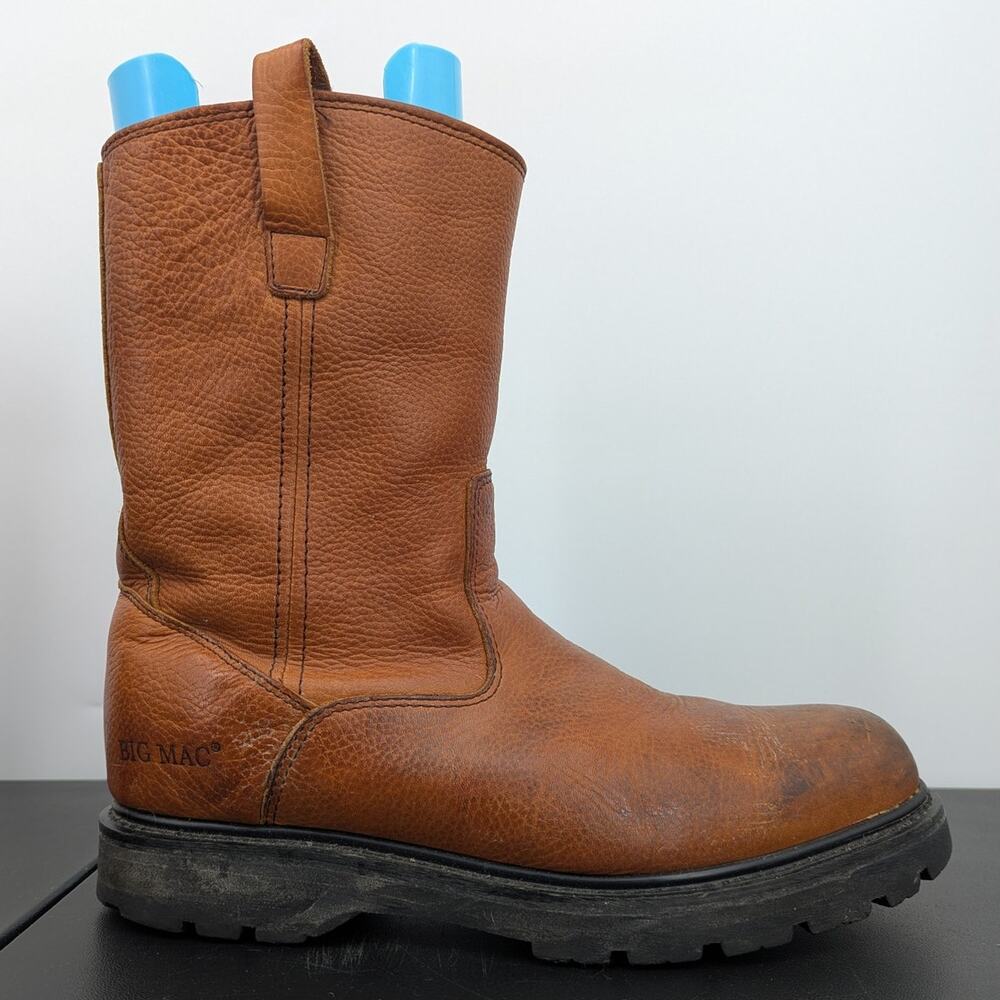 Big Mac Mens Brown Leather Pull On Work Boots, Size 11 Wide, Gorpcore Workwear